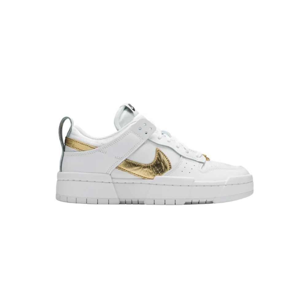 Nike Dunk Low Disrupt Sneakers in White Metallic Gold Women’s Size 8